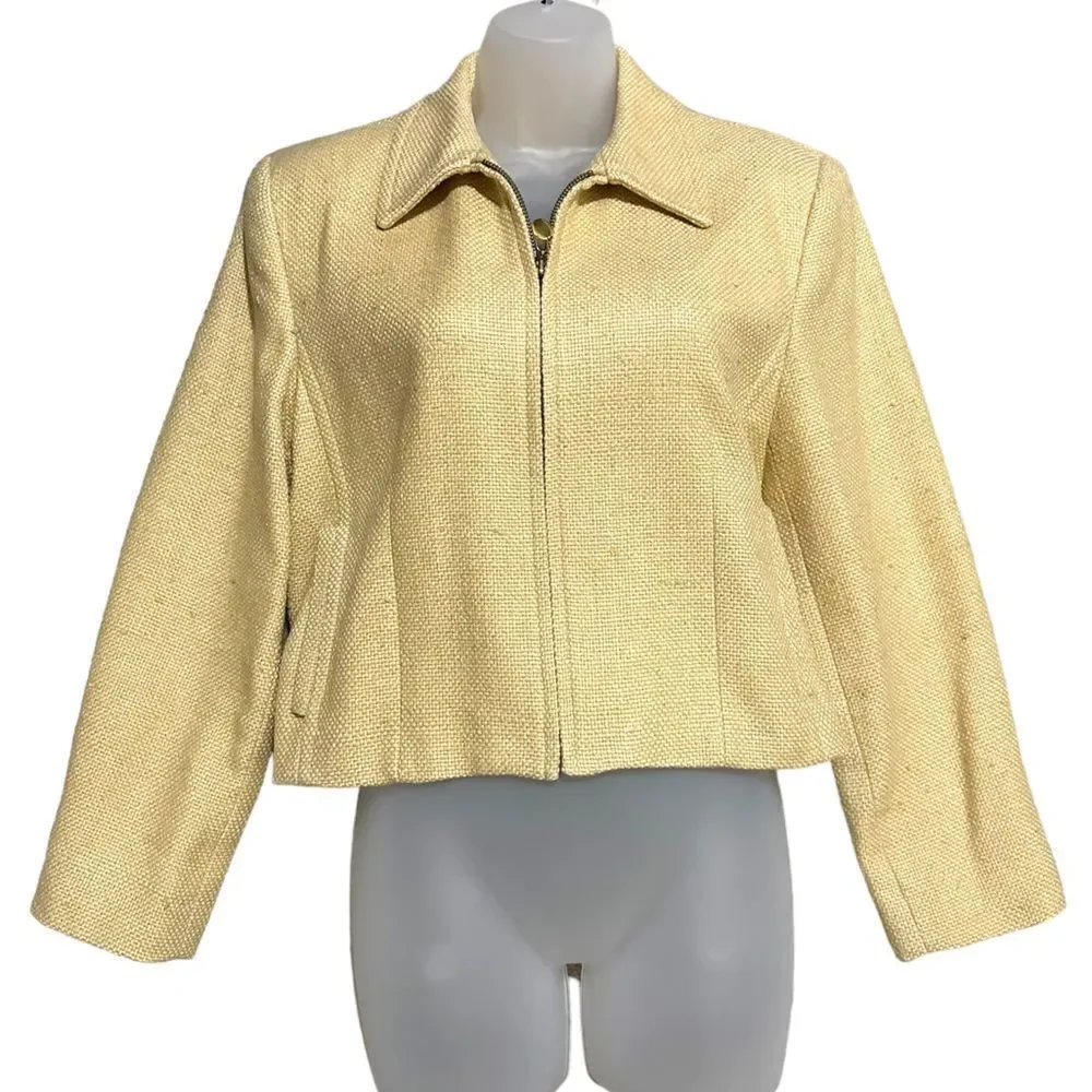 Burberry’s of London Silk Vintage Crop Zip Front Mid Mustard Gold Blazer Jacket - Picture 7 of 12